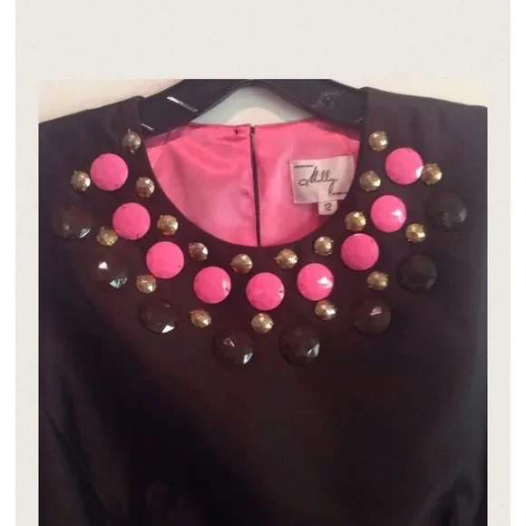 Milly Embellished Collar Brown and Pink Sleeveless Dress. Size 12 NWT - Picture 3 of 8